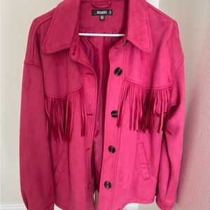 Missguided Hot Pink Fringe Jacket